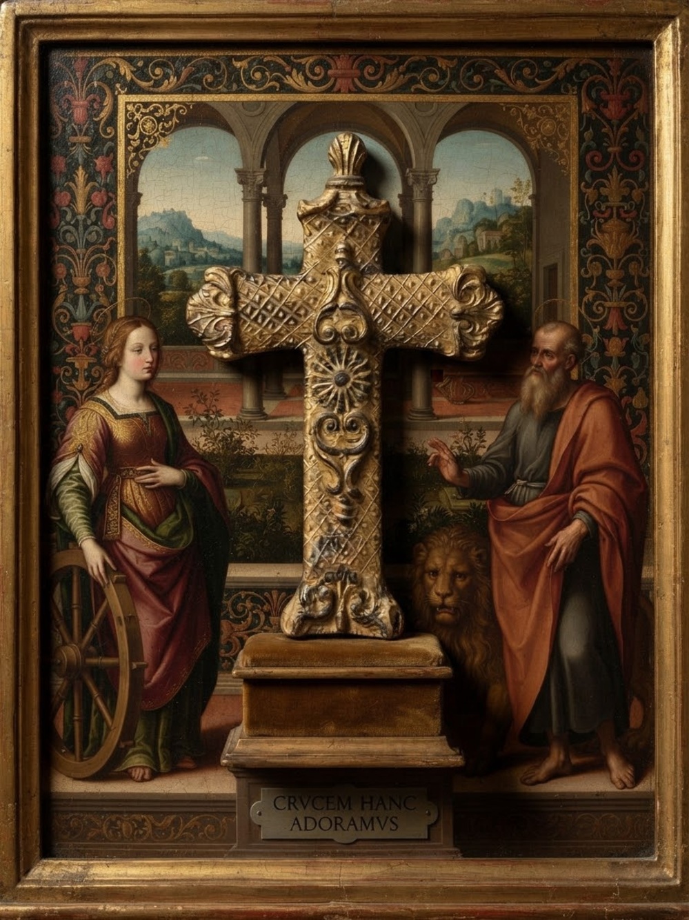 VINTAGE Heavy Stoneware Crucifix Cross Wall Art Plaque renaissance style